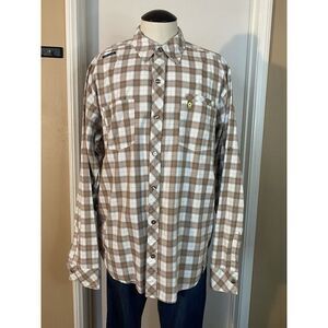 AKDMKS Akademiks Men's Brown Plaid Long Sleeve Button‎ Up Shirt Size XL